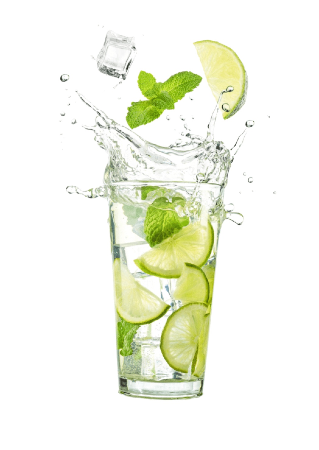 Soda water with ice cubes and lime